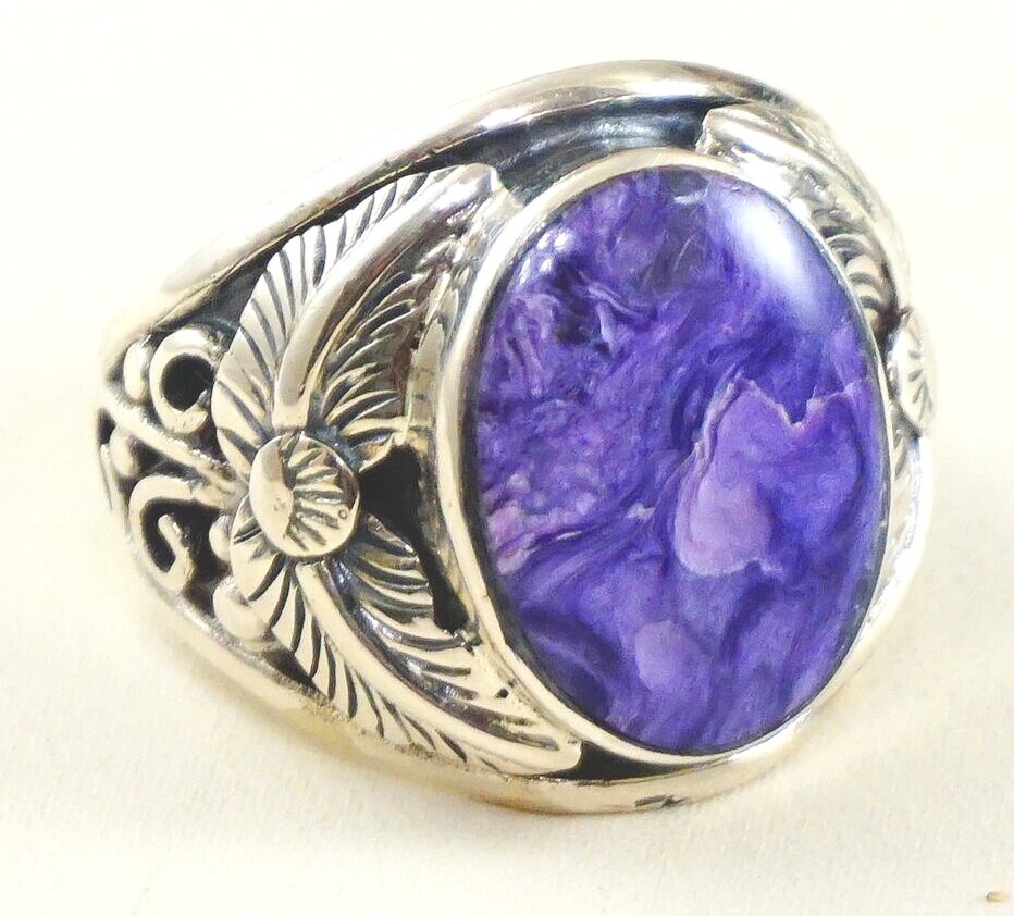 Navajo Sterling and Charoite Mens Ring   Size 9 