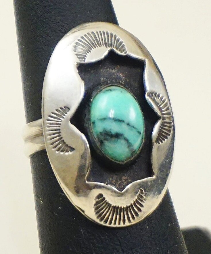 Vintage Turquoise Sterling Silver Southwestern Ring Sz 7.5 - munimoro ...