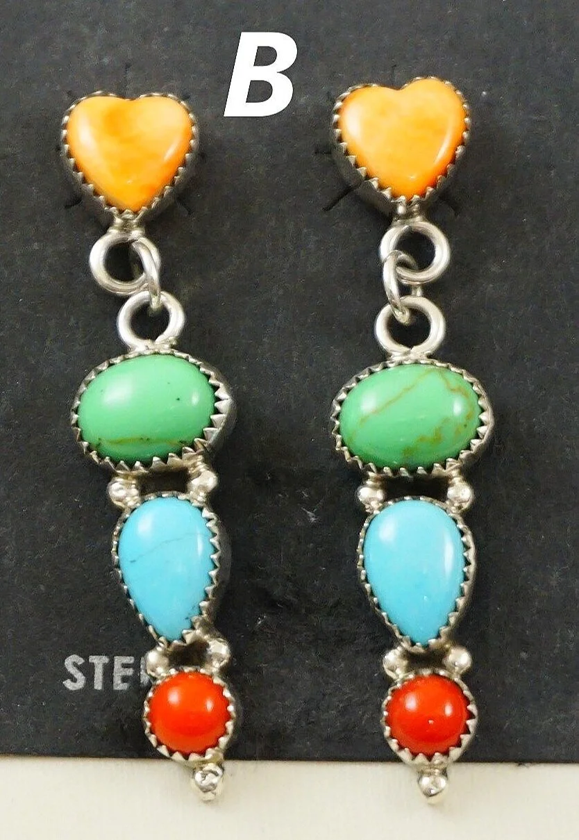 Colorful Vintage Native American Hopi Orange Spiny Oyster Gaspeite Sterling Silver Earrings Colorful Vintage Native American Hopi Orange Spiny Oyster Gaspeite Sterling Silver Earrings
