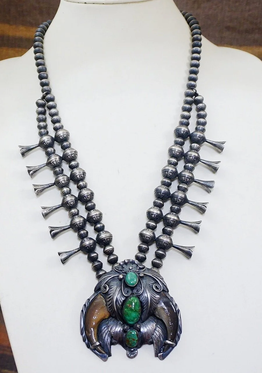 Intricate!! Vintage Native American Jewelry Zuni Turquoise Sterling Silver Squash Blossom Necklace Old Intricate!! Vintage Native American Jewelry Zuni Turquoise Sterling Silver Squash Blossom Necklace Old