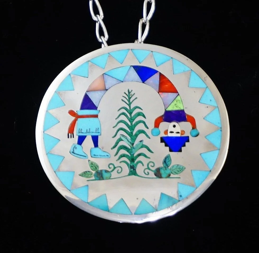 Item #986K- Large Zuni Round Multi Stone Rainbow Man Corn Item #986K- Large Zuni Round Multi Stone Rainbow Man Corn