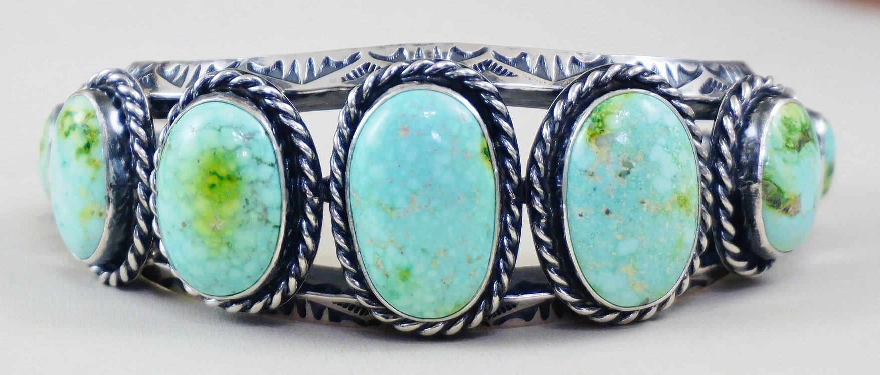 Item #898B- High End Large Men's Navajo Blue Royston Turquoise Stamped  Sterling Silver Cuff Bracelet by Travis Teller —Men's and Women's Native