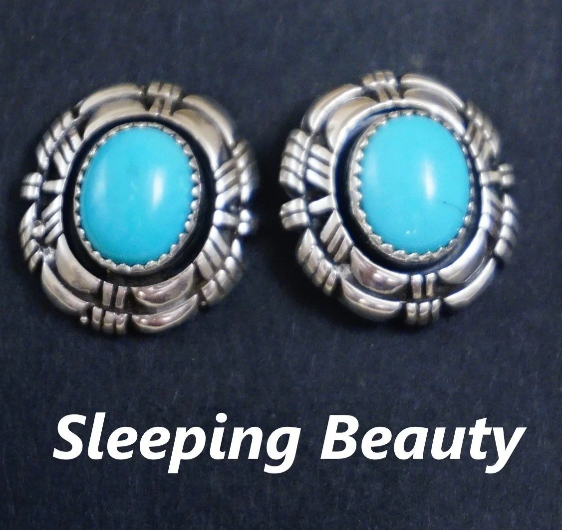 Eagle Rock Trading POST Native American Jewelry Item 920X Navajo Oval Morenci or Sleeping Beauty Turquoise Shadowbox Medallion Sterling Silver Post or Clip On Earrings