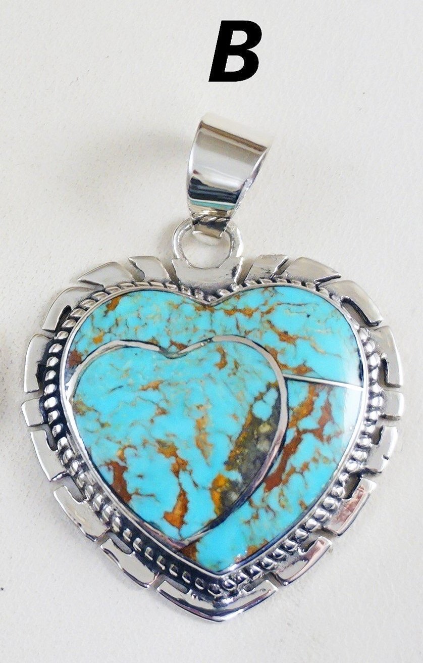 Sterling Silver and Kingman Chip Turquoise Heart Pendant 