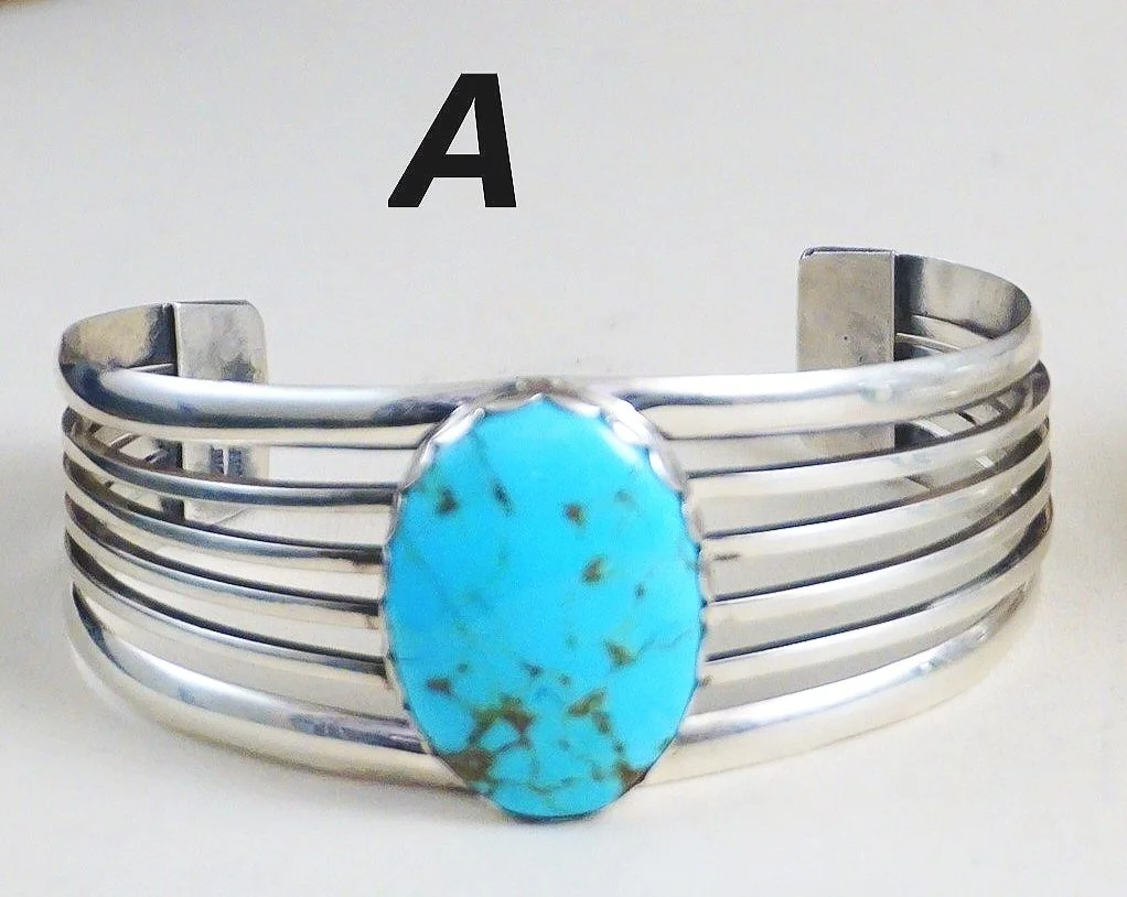 Item #989X- Wide Navajo Turquoise Sterling Silver Ribbed Item #989X- Wide Navajo Turquoise Sterling Silver Ribbed