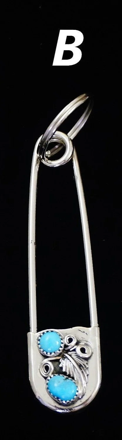 Item #881W- Navajo Double Stone Leaf Decorated Safety Pin Key Rings by Sally Arviso —Key Chains ~ Native American Jewelry Item #881W- Navajo Double Stone Leaf Decorated Safety Pin Key Rings by Sally Arviso —Key Chains ~ Native American Jewelry