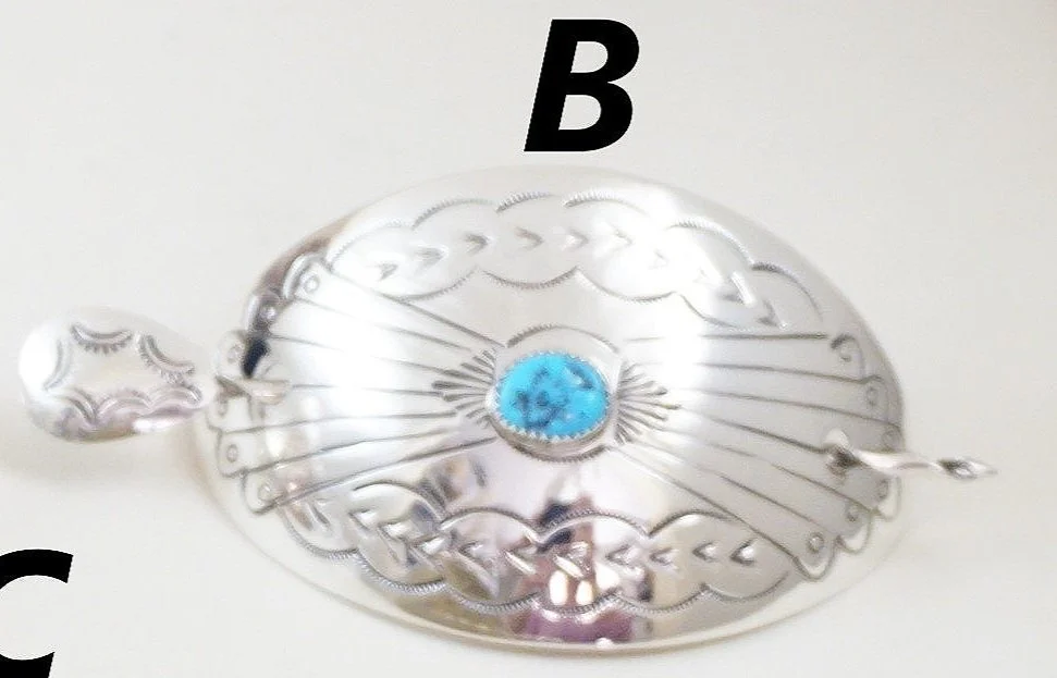 Item #782B- Navajo Turquoise Decorated Stamped Silver 2pc