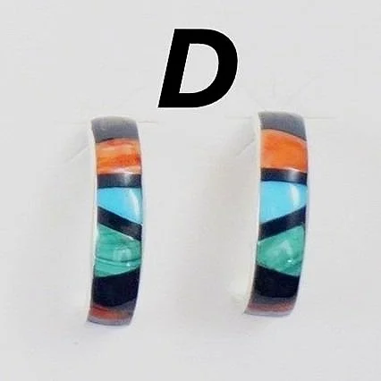 アシンメトリー　梅柄 Item #991B- Zuni Multi Stone Inlay Half Hoop Sterling Silver