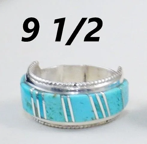ZUNI Turquoise Inly シルバーバングル Item #941P- Zuni Turquoise Inlay Sterling Silver Ringband by