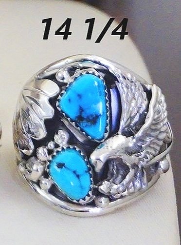 2 EAGLE WING TURQUOISE RINGS chopper ring gift BR93R LIGHTNING BOLTS ON SIDES 