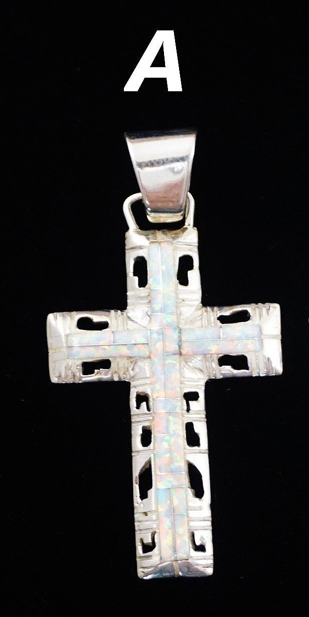 Vintage Navajo Stamped Sterling Silver Gemstone Large Cross Pendant