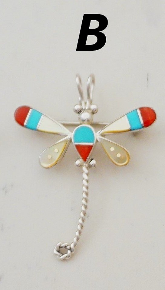 Zuni Indian Sterling Silver Spiny Oyster Inlay Dragonfly Pin/Pendant L Ahiyite 
