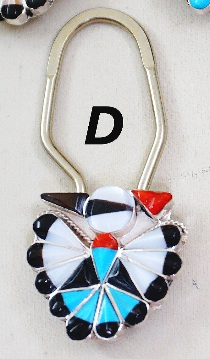 Zuni Multi Stone Inlay Thunderbird Key Ring —Key Chains Zuni Multi Stone Inlay Thunderbird Key Ring —Key Chains