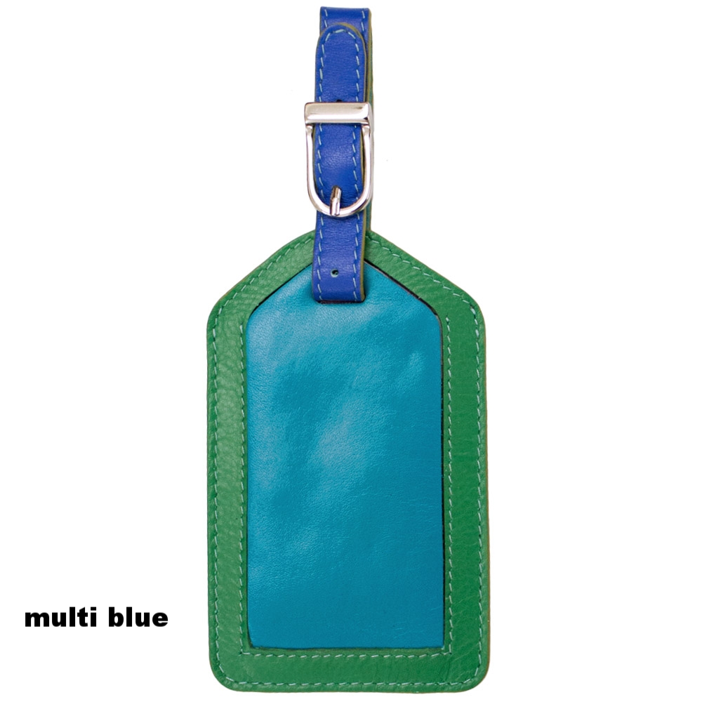 blue leather luggage tag