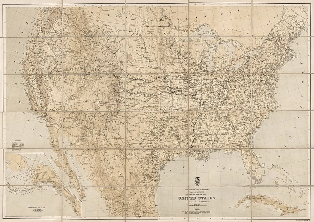 米軍　アメリカ軍　自衛隊　アンティーク　 古地図　ミリタリー　ビンテージ 1869 United States Military Antique Map — MUSEUM OUTLETS