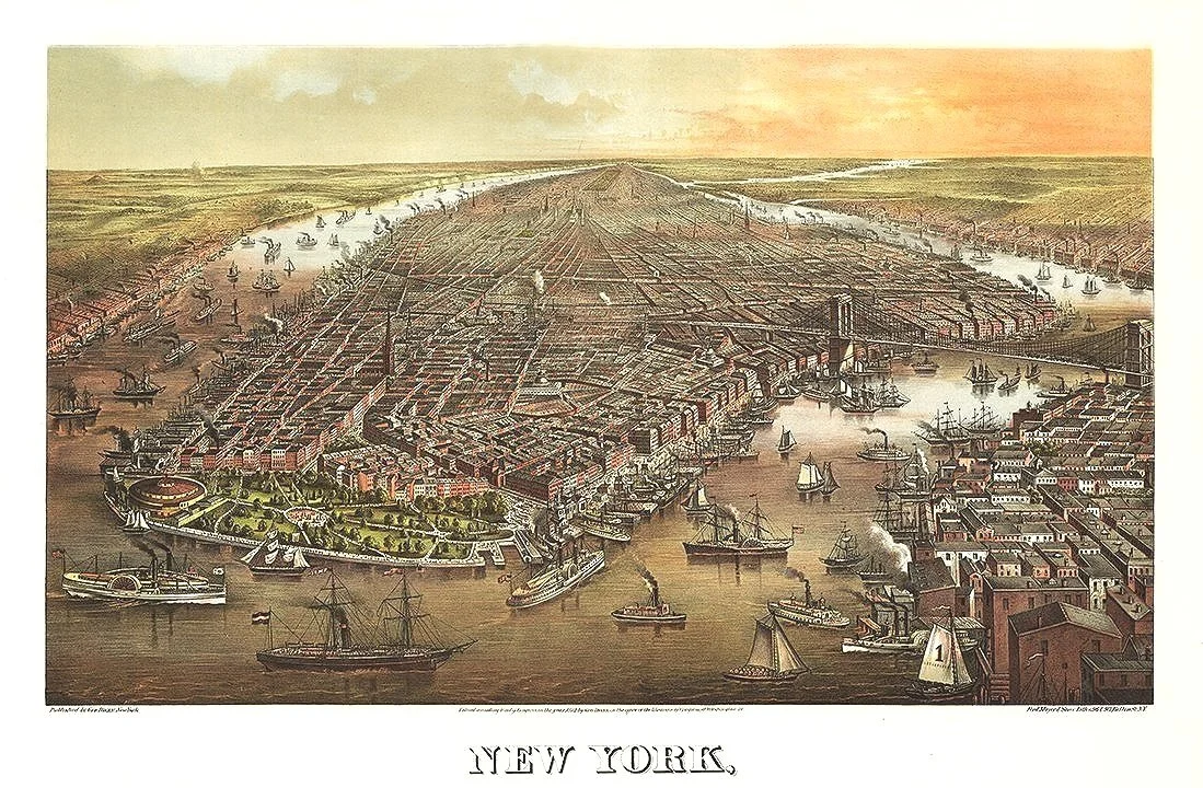 絵画　アンティーク　ニューヨーク New-York-Bird%2527s-Eye-1873-