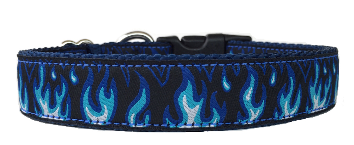 Blue Flames Martingale Pet Dog Collar 1",1.5"& 2" Avail