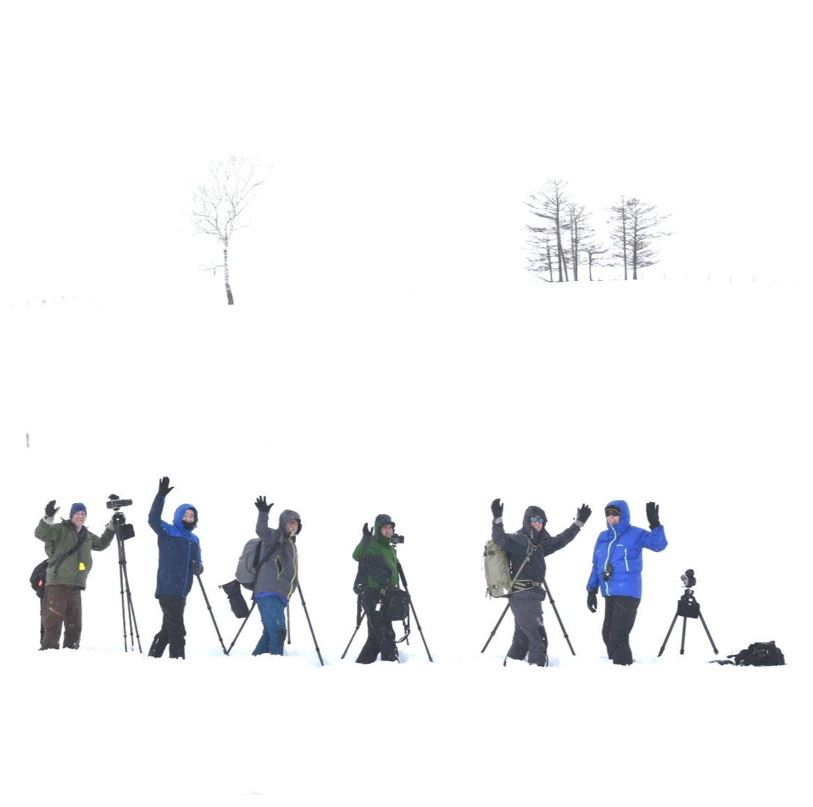一群不幸的摄影师。不知不觉中,他们的相机都快要下雪了。