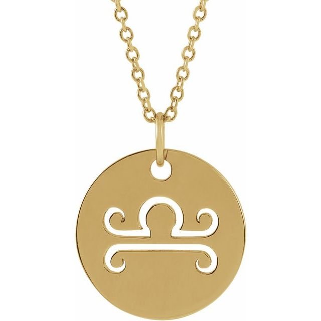 Zodiac disc pendant necklace in polished fourteen karat