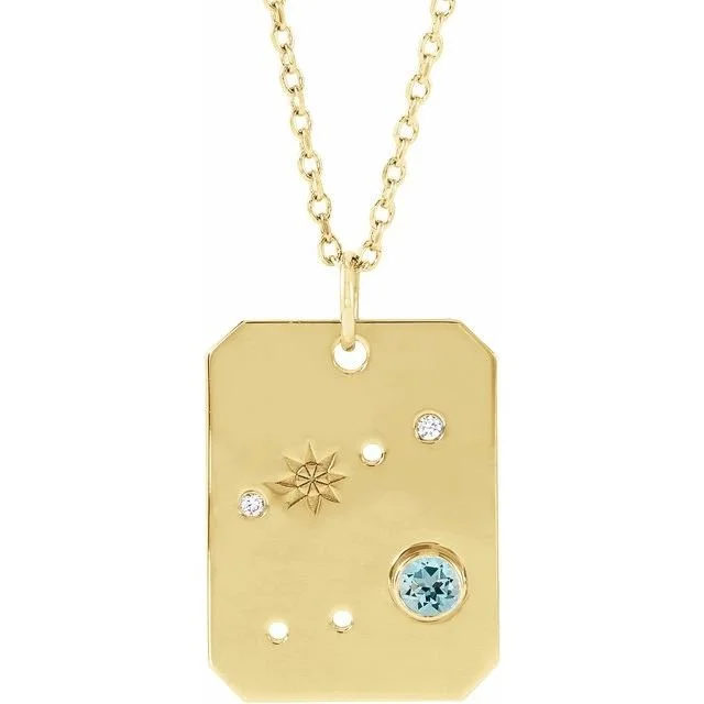 Zodiac constellation diamond-plate necklace with gemstone in fourteen karat yellow gold — circlesmith