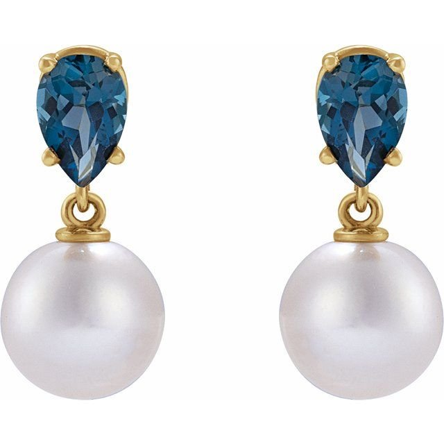 Blue topaz and pearl earrings sale