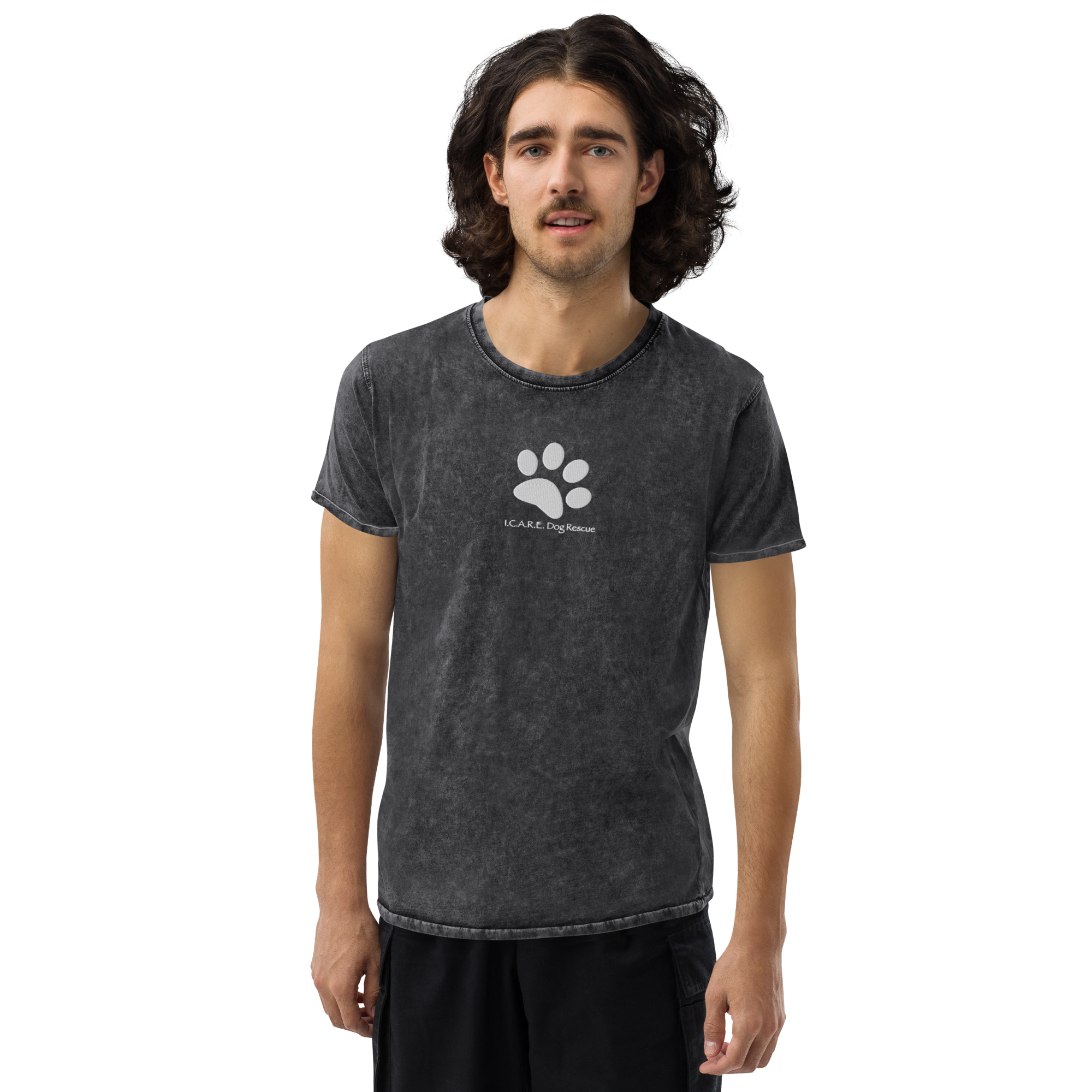 Paw Print Embroidered | Unisex Denim Style T-Shirt (4 colors) — I.C.A.R.E.  Dog Rescue