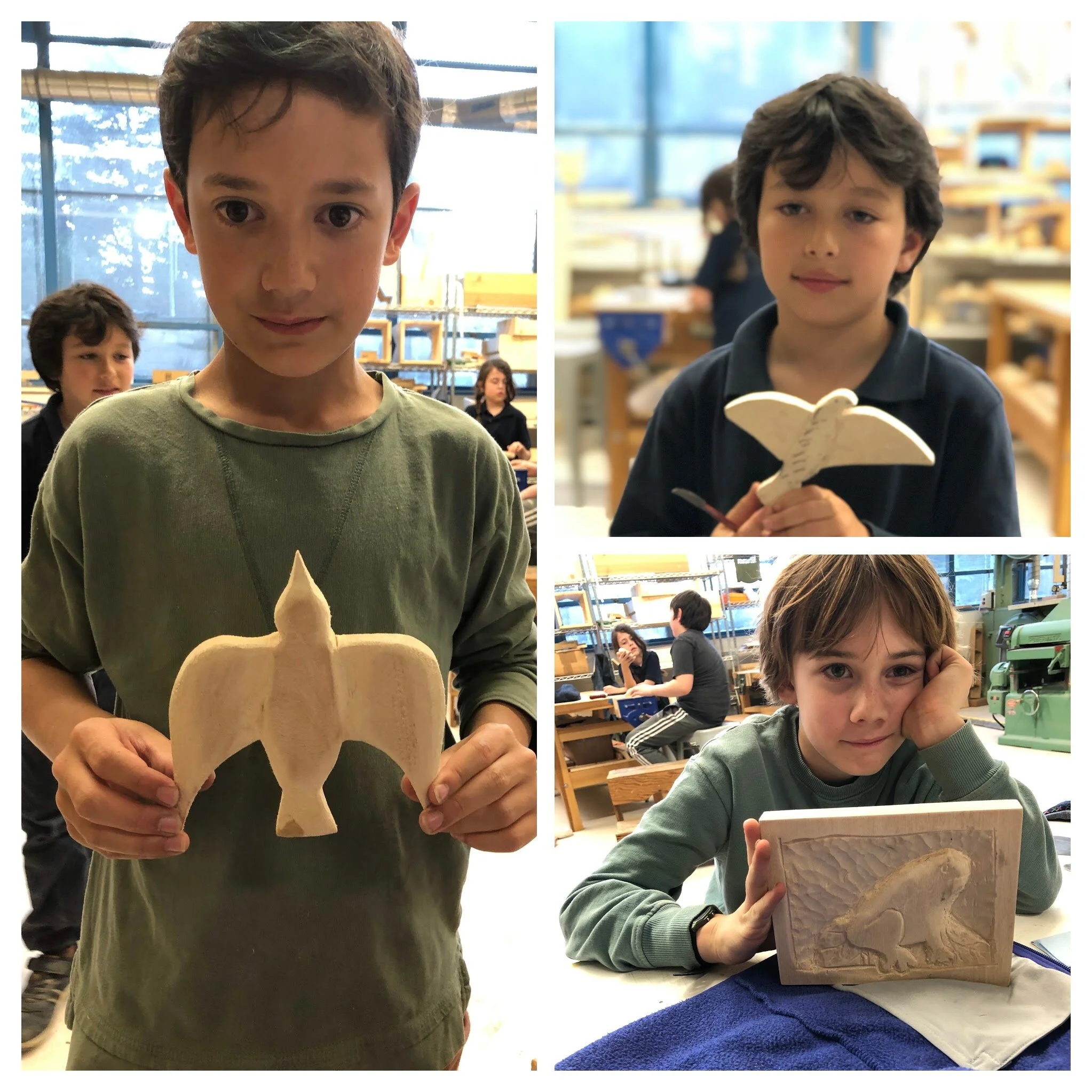 For their second projects the Randall kids walked up to look at the animals the in Museum collection. These guys really did a nice job of capturing the spirit of the animals. The butterfly and the howling wolf are both projects that took a lot of sanding time.