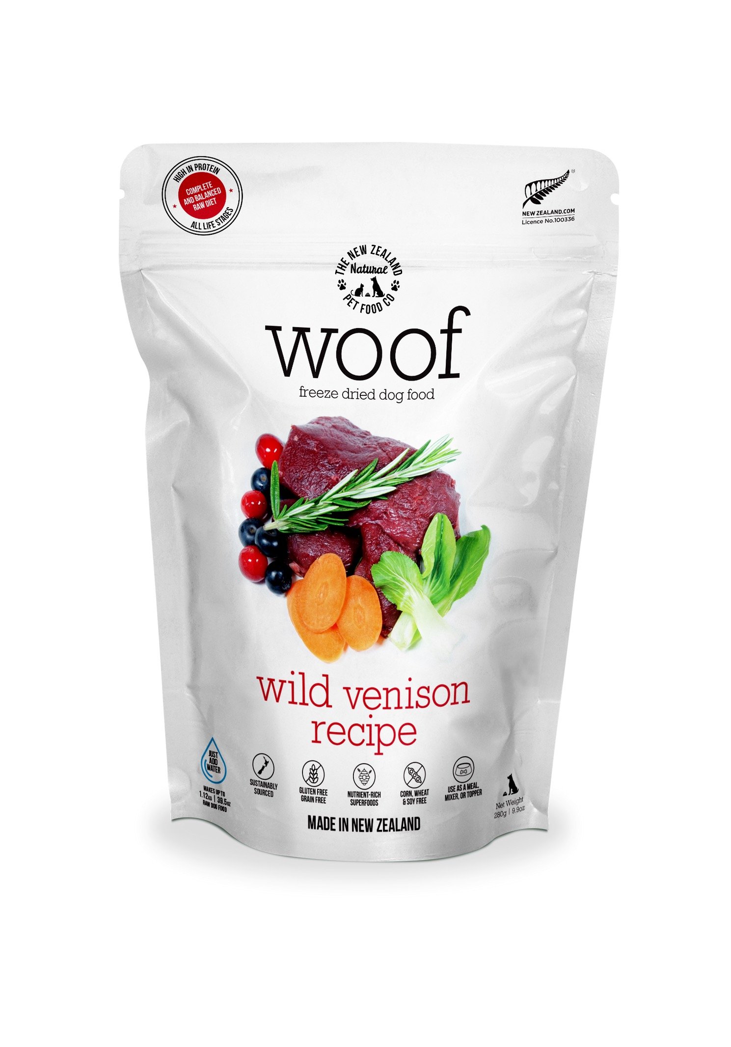 Woof Freeze Dried Venison for Dogs by The New Zealand Natural Pet Food Co Jeffrey s Natural Pet Foods