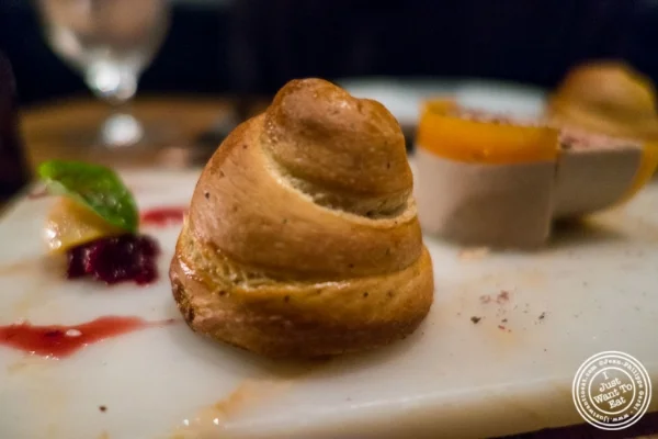奶油蛋卷 Foie gras at Marc Mantione餐厅在Tribeca,纽约,纽约