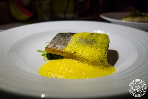 Filet de saumon sauvagegrillé or grilled wild salmon at Bagatelle 在纽约纽约纽约州肉类区