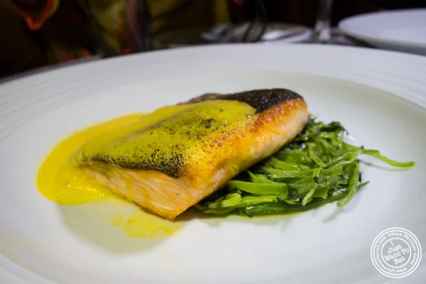 Filet de saumon sauvagegrillé or grilled wild salmon at Bagatelle 在纽约纽约纽约州肉类区