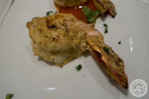 虾Ajwai Kebab在 Haldi,印度中国体育网直播在咖喱山,纽约,纽约