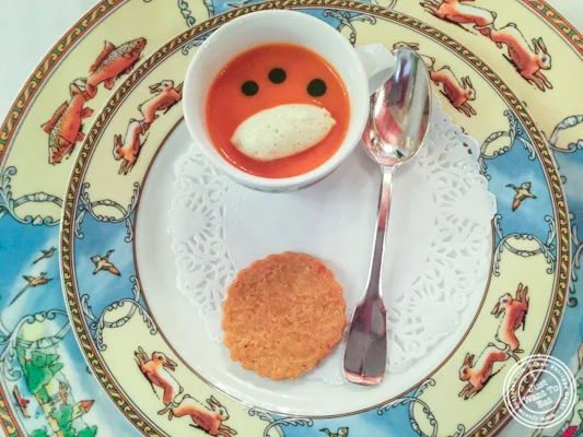 Tomato velouté at L'Auberge du Pont de Condongesof Paul Bocuse in France