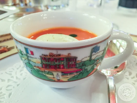 Tomato velouté at L'Auberge du Pont de Condongesof Paul Bocuse in France