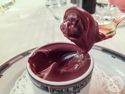 Creme chocolat et griotte at L'Auberge du Pont de Condongesof Paul Bocuse in France