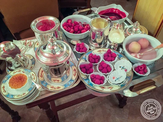 Dessert cart at L'Auberge du Pont de Condongesof Paul Bocuse in France