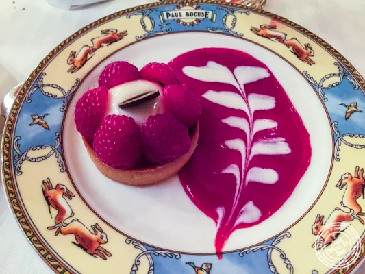 Raspberry tart at L'Auberge du Pont de Condongesof Paul Bocuse in France