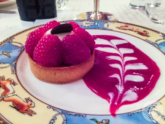 Raspberry tart at L'Auberge du Pont de Condongesof Paul Bocuse in France