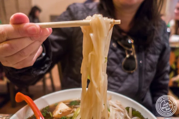 在豆腐Pho的面条在Boi Noodle房子在纽约,纽约