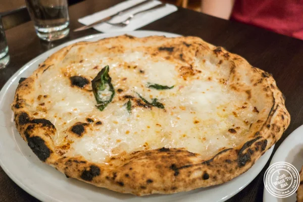 在Keste Pizza的Quattro Formaggi披萨& Vino in NYC, NY
