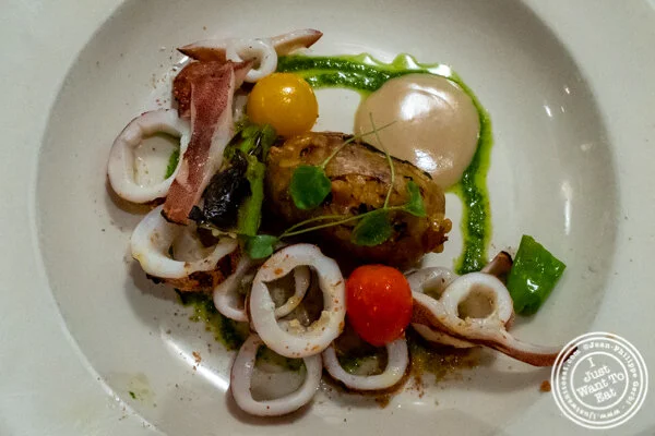 在巴斯塔面团的Calamari Alla Griglia在NYC,NY