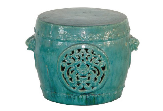 Vintage Dragon Medallion Ceramic Garden Stool Turquoise Living
