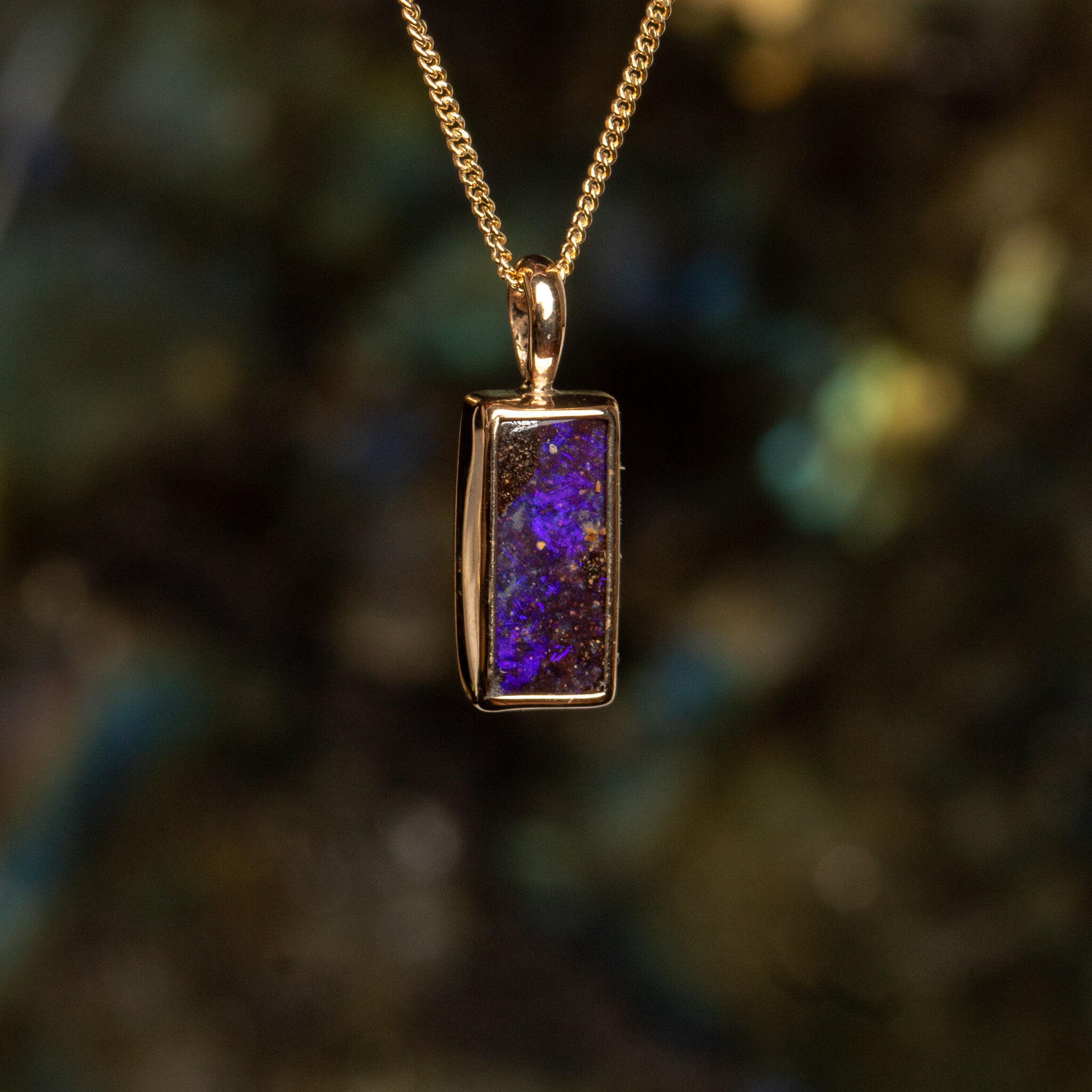 14k Gold Rectangle Boulder Opal Necklace GIRARD