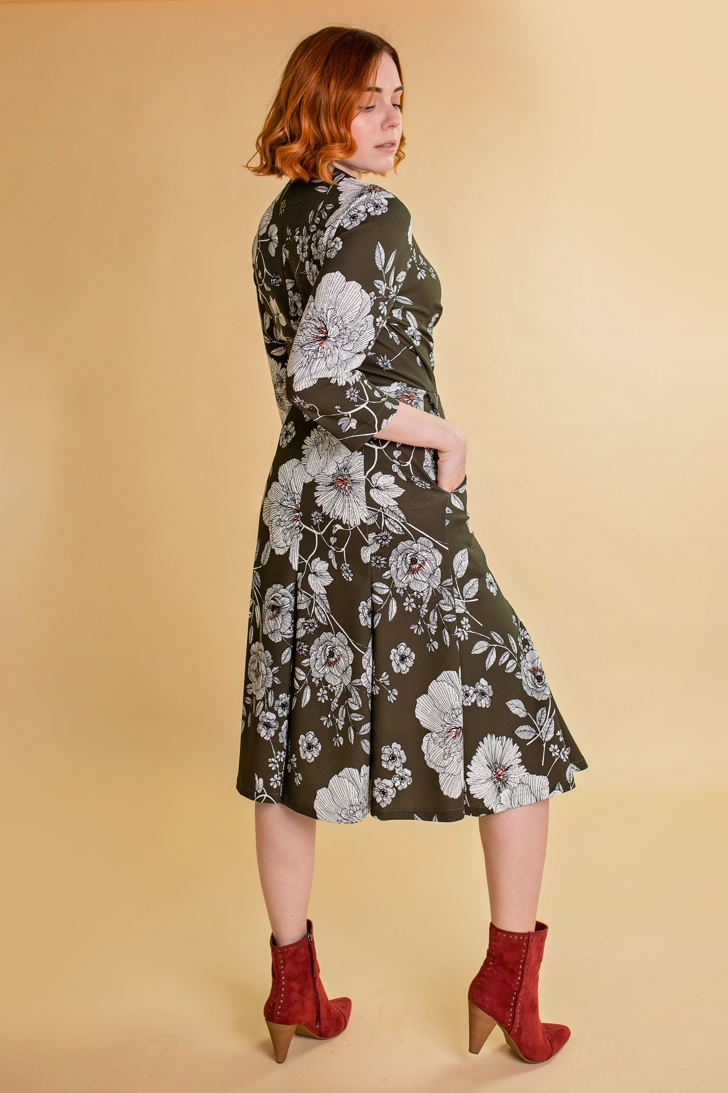 green flower wrap dress
