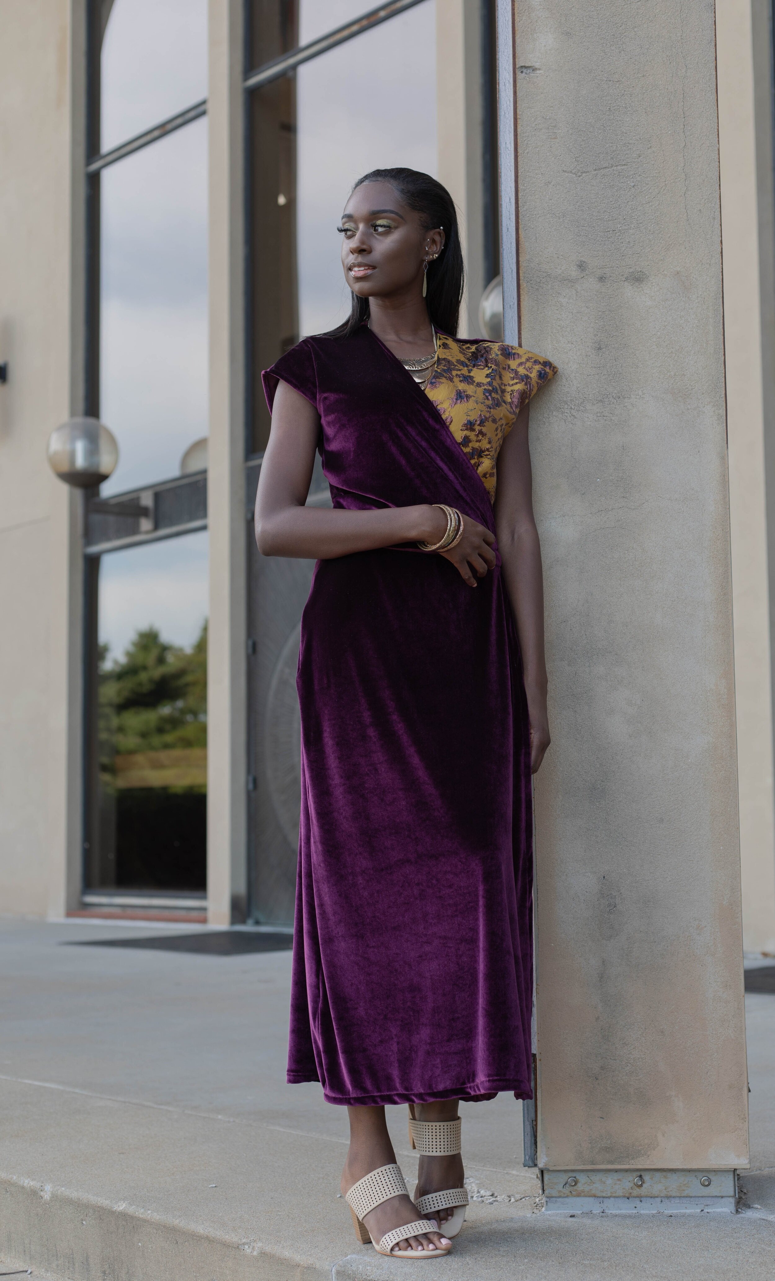 purple velvet wrap dress