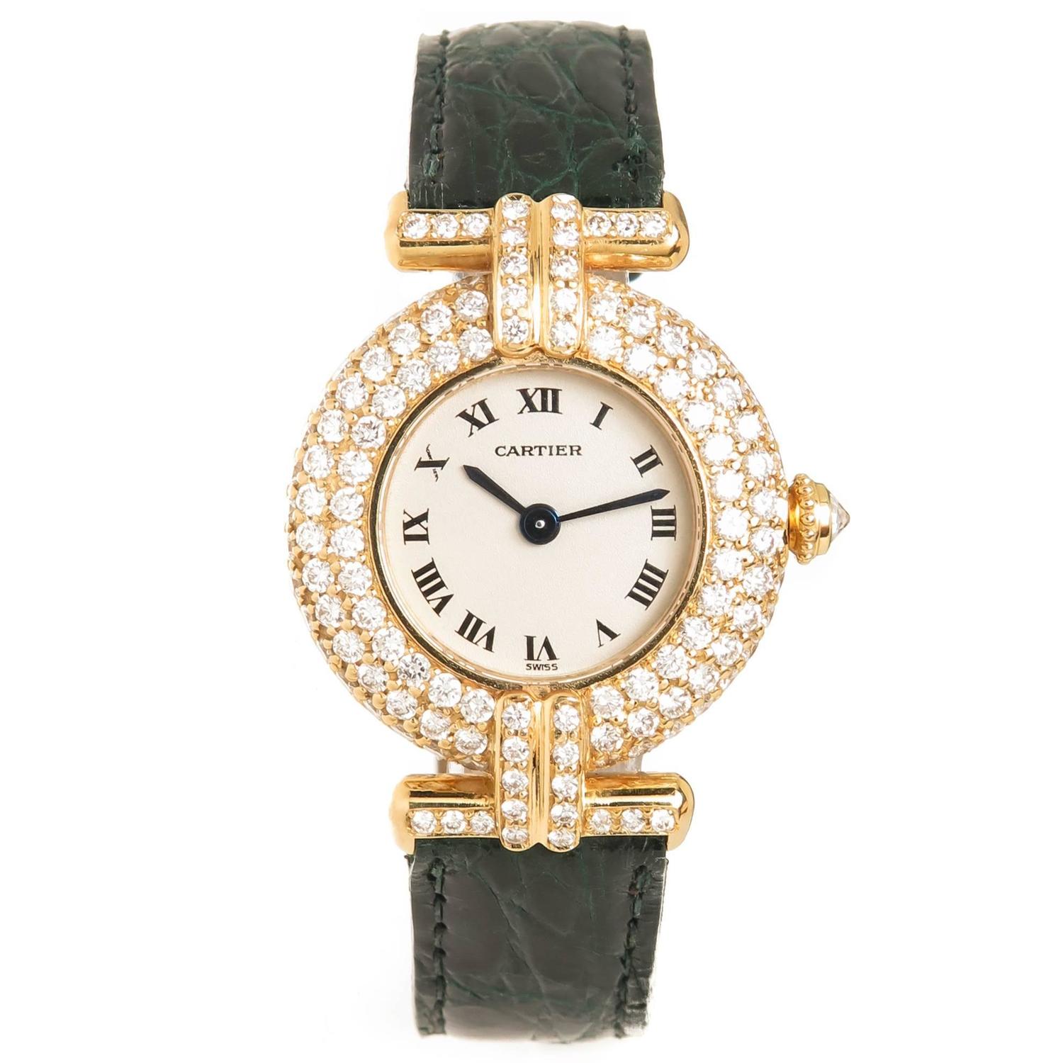 Cartier Lady S Yellow Gold Diamond Ronde Quartz Wristwatch N Green And Sons