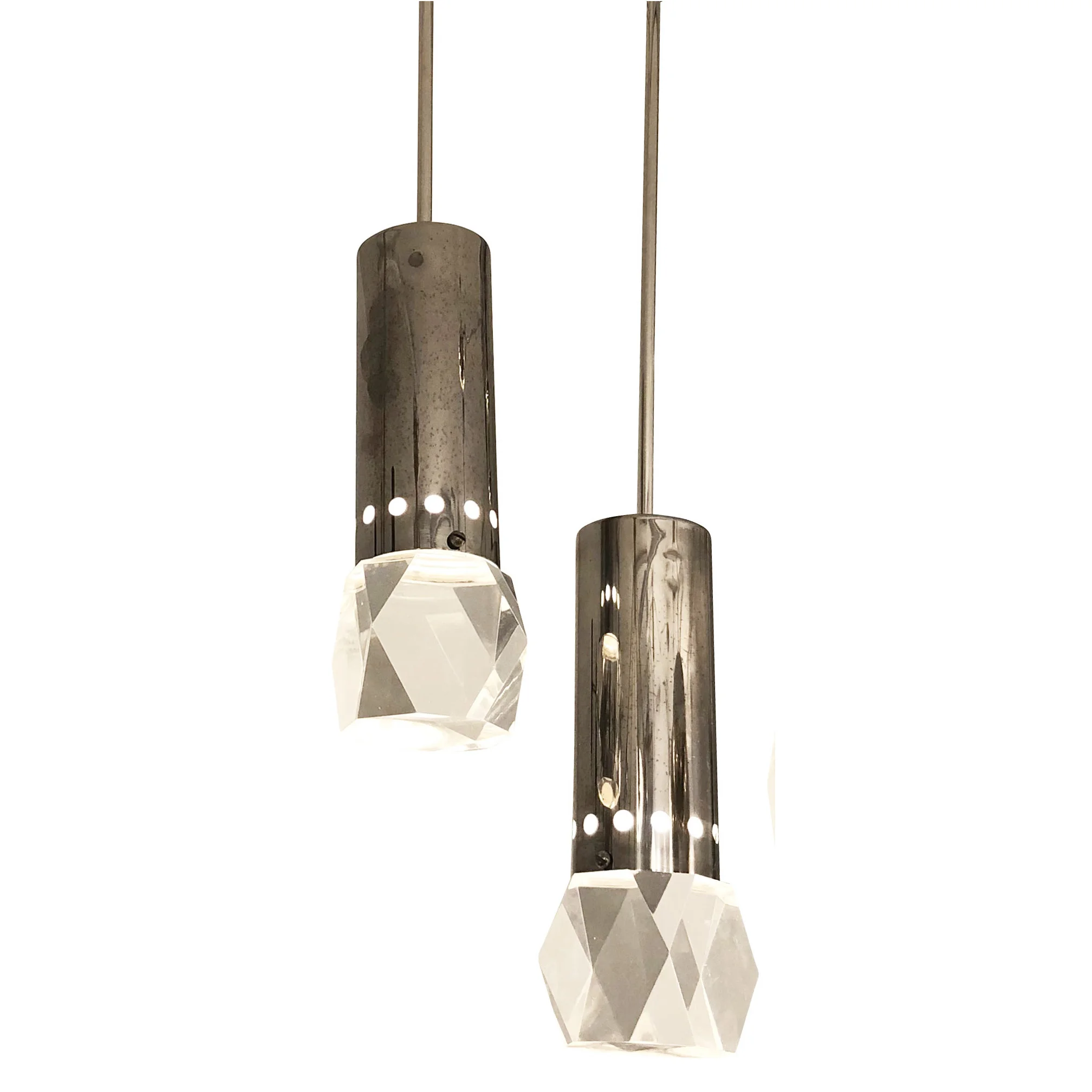 Pair Of Stilnovo Pendants With Facted Lucite Shades Gaspare