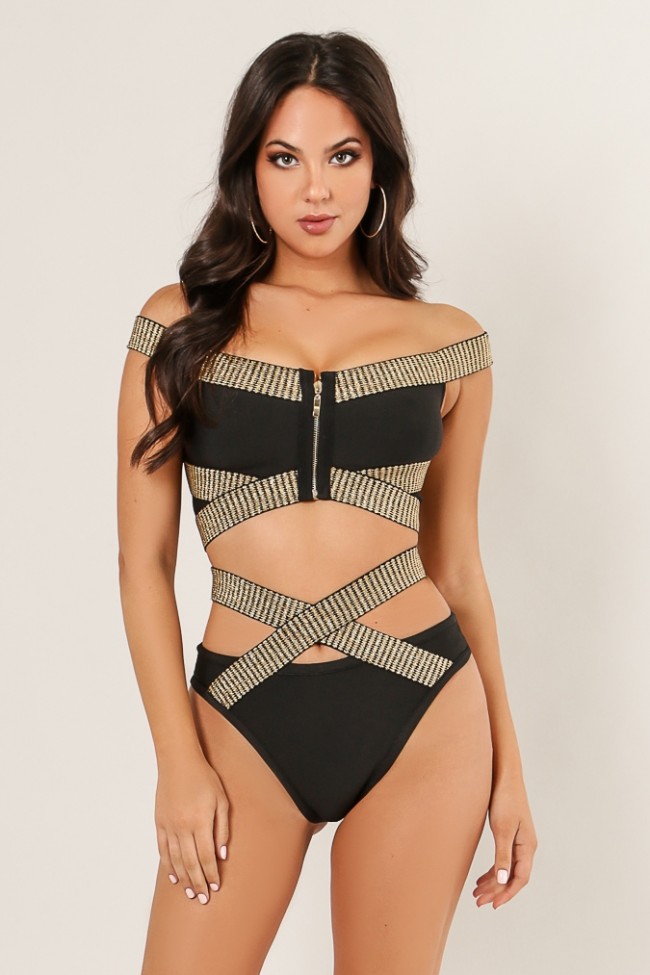 black and gold bathing suit