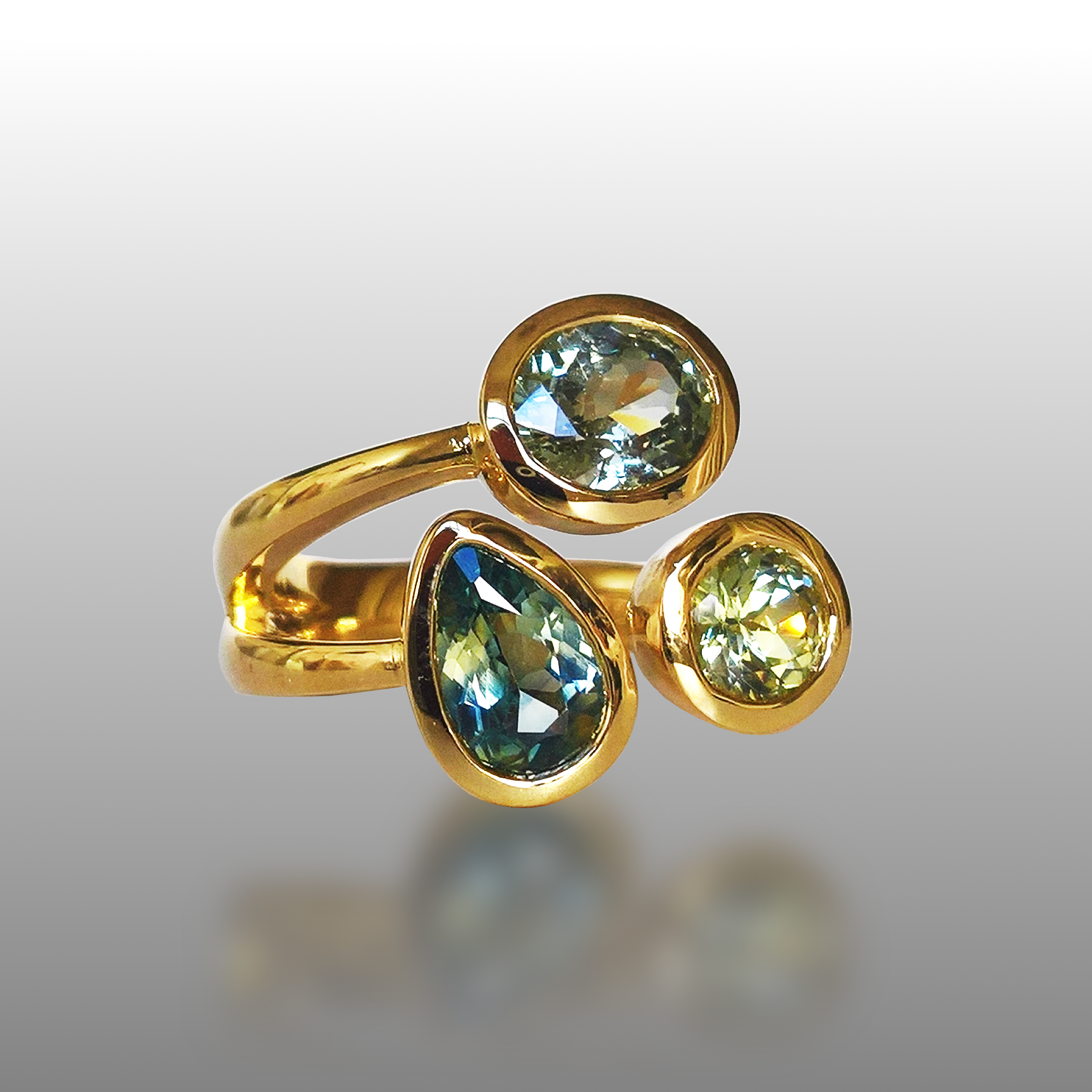 Visa Christendom Prelude Green Sapphire Three Stone Ring — Pratima Design Fine Art Jewelry Maui,  Hawaii