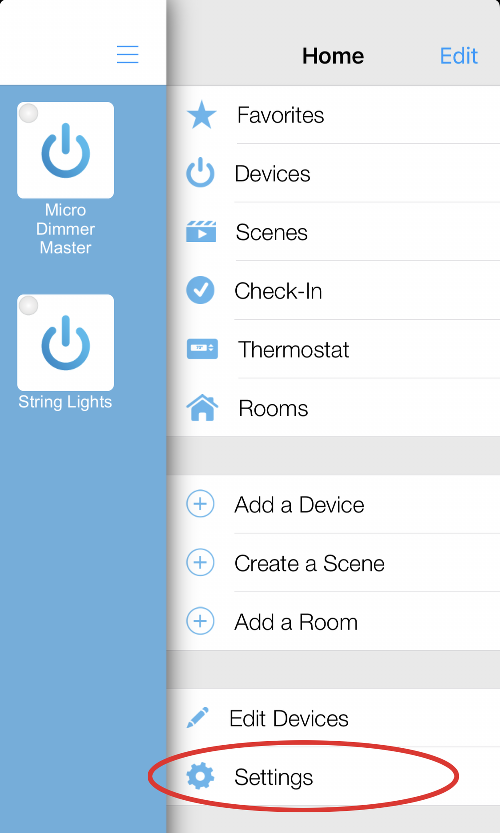 Tap settings